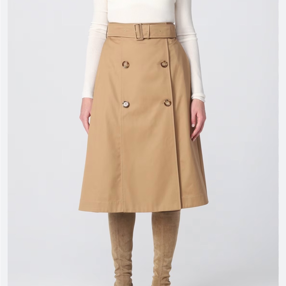 Burberry Baleigh Tan Camel Trench Cotton Gabardine A Line Midi Skirt 2 XS